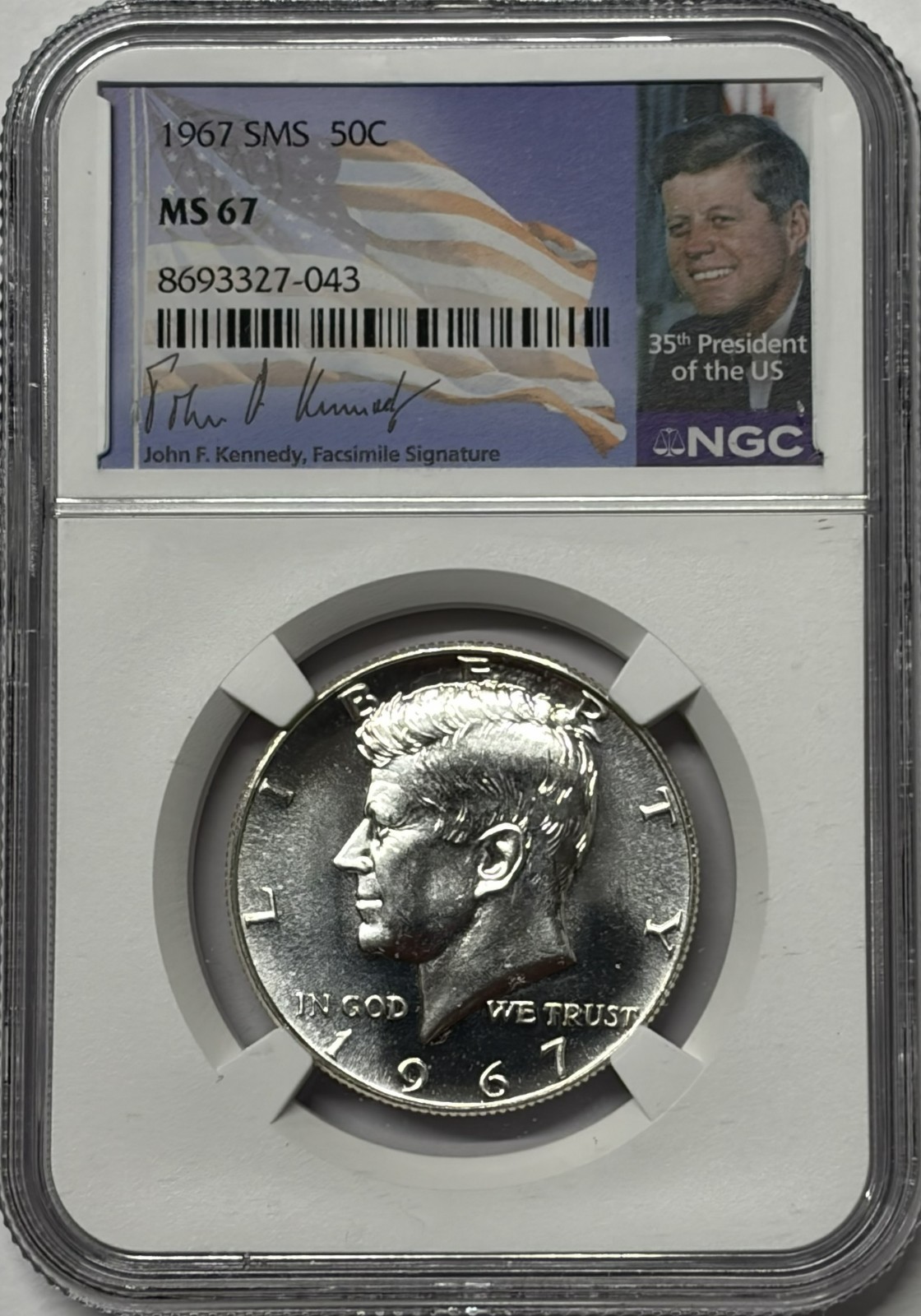 1967 SMS NGC MS67 Kennedy Half Dollar 50C Special Mint Set Uncirculated Portrait