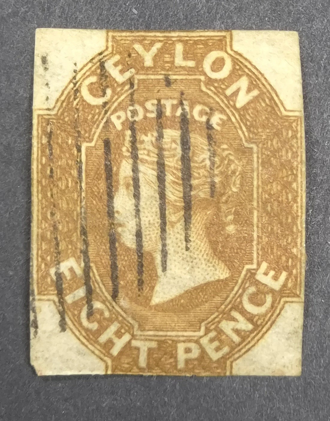 CEYLON CLASSIC 1857 8d Imperf?  Used, Trimmed? 