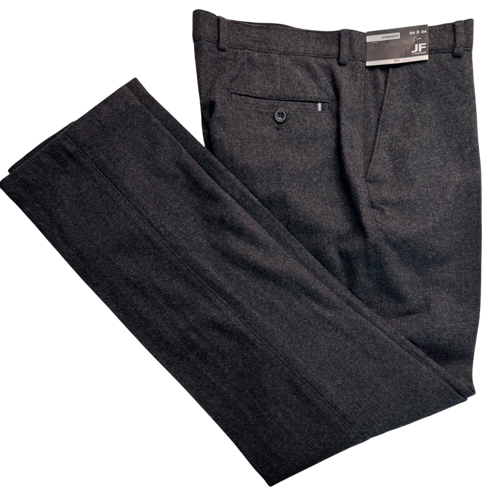 JF J. Ferrar Mens Charcoal Tweed Wool Blend Straight Leg Dress Pants 34x34 NEW