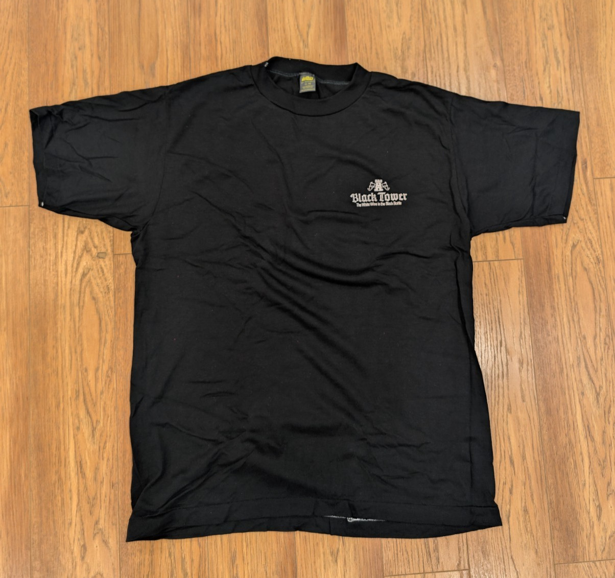 Vintage Deadstock Black Tower Wine T-Shirt Jerzees Russell XL 50/50 Graphic Tee