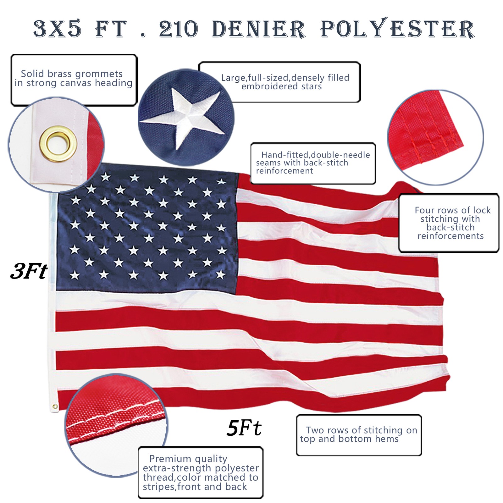 ANLEY EverStrong American Flag Heavy Duty Embroidered Stars Sewn Stripes ANLEY EverStrong American Flag Heavy Duty Embroidered Stars Sewn Stripes