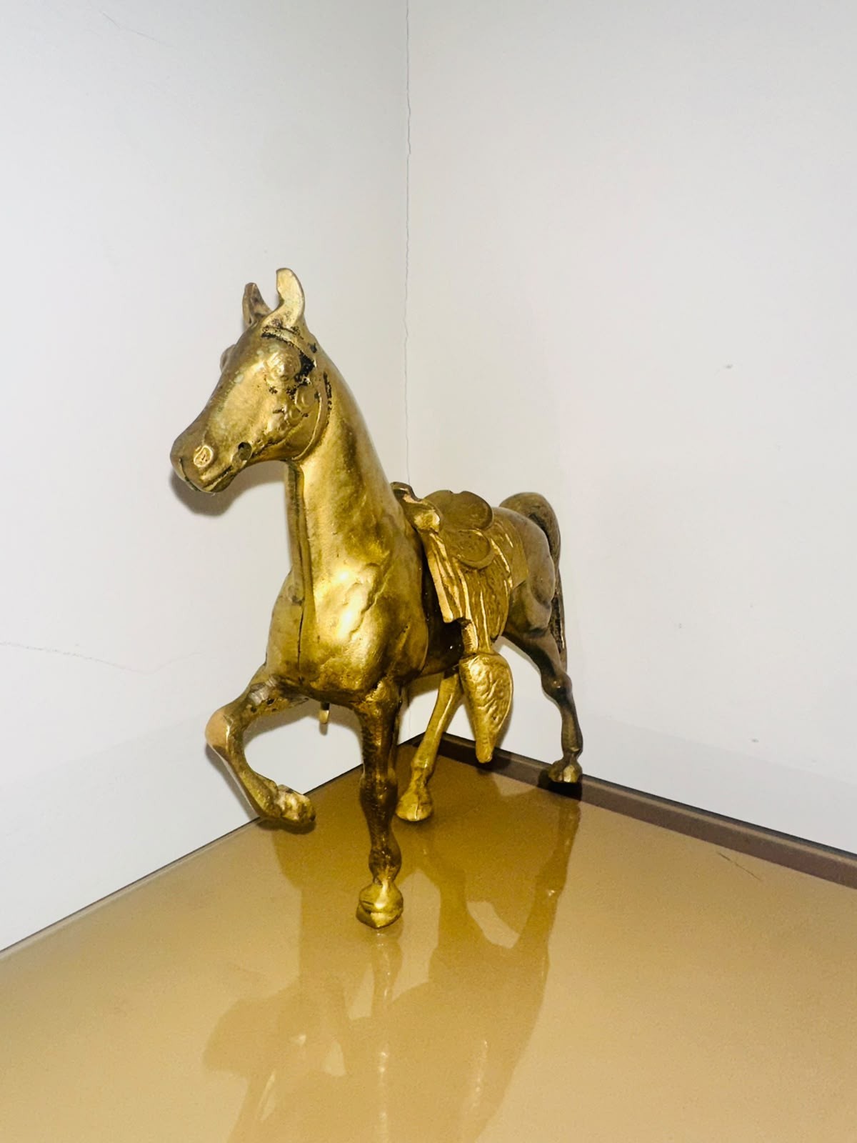 Vintage Cast Metal Golden Copper Horse Antique statue