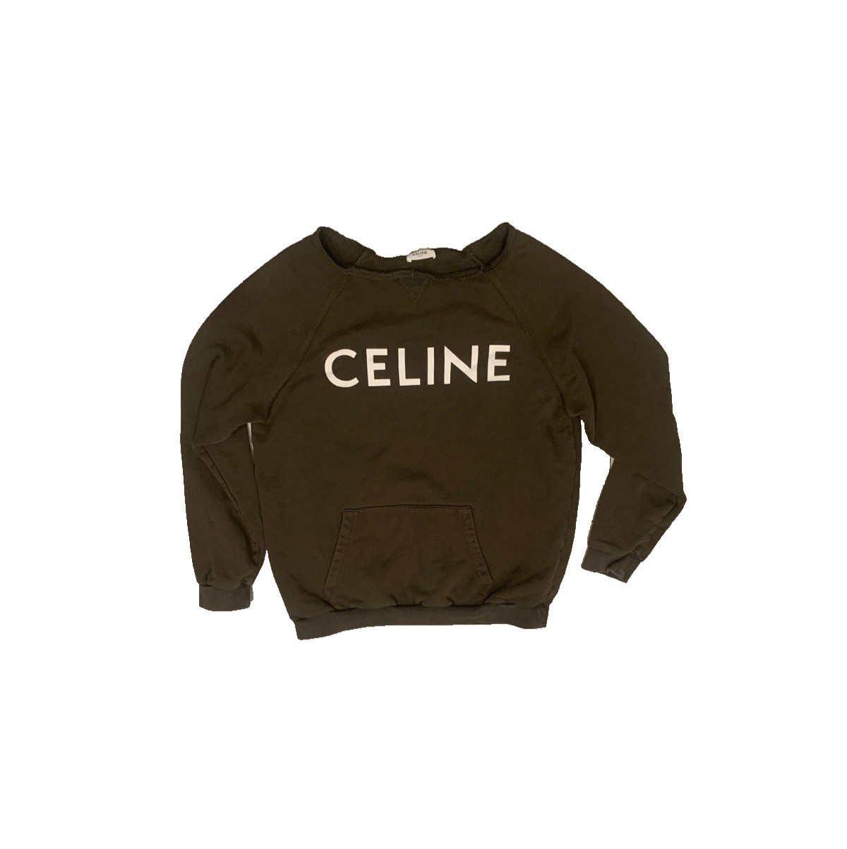CELINE Logo Print Sweatshirt Olive Green Front Pocket Size Small CELINE Logo Print Sweatshirt Olive Green Front Pocket Size Small