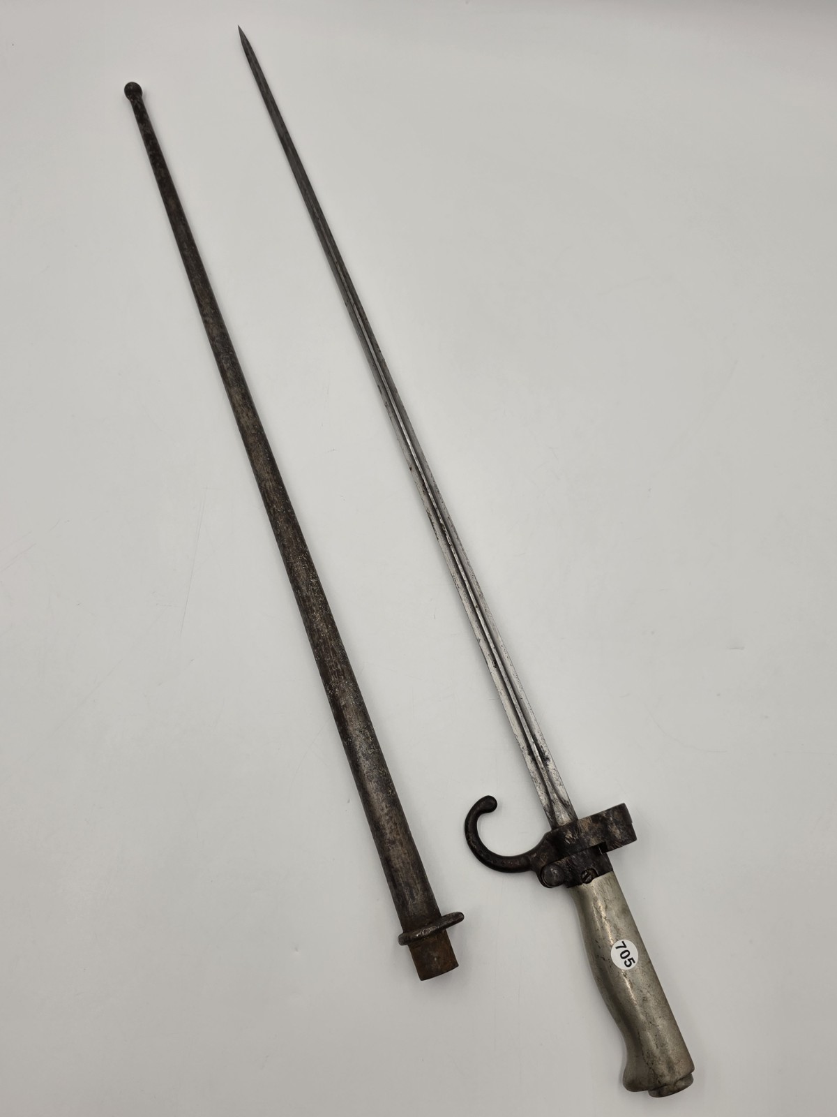 Antique 19th Century French Military Sword Bayonet Scabbard Hooked Quillon Antique 19th Century French Military Sword Bayonet Scabbard Hooked Quillon
