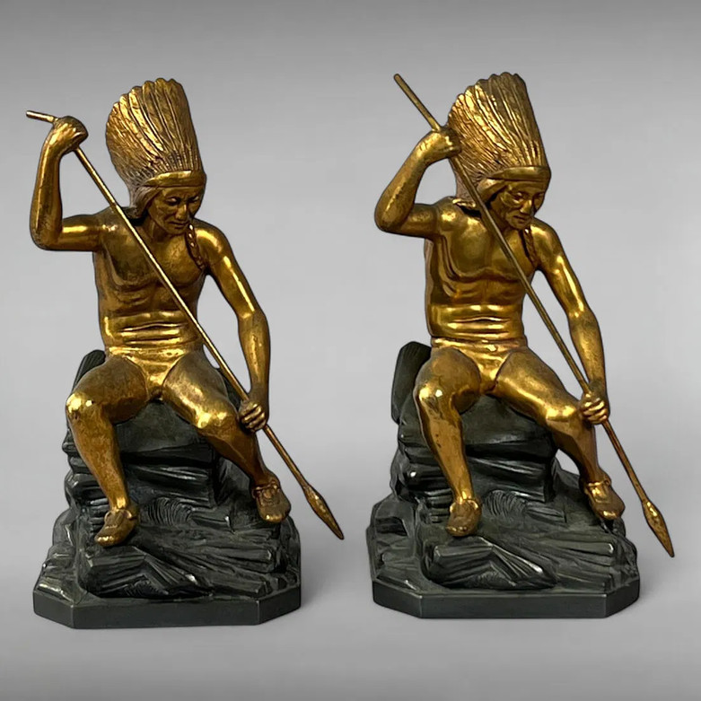 Jennings Brothers JB 2245 Gilded Native American Warrior Bookends Pair