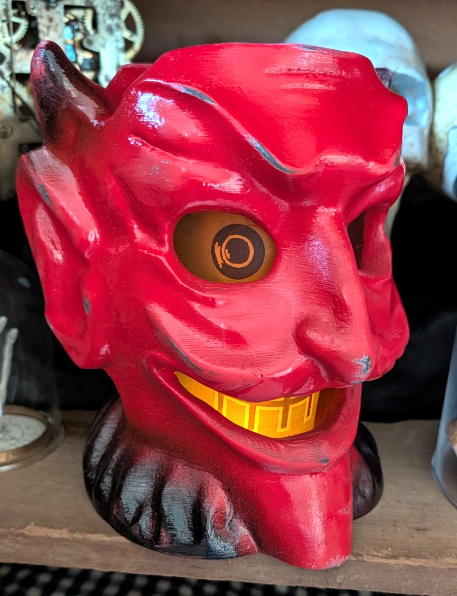 Paper Mache Vintage Style Halloween Red Devil Head lighted Lantern 8 Paper Mache Vintage Style Halloween Red Devil Head lighted Lantern 8