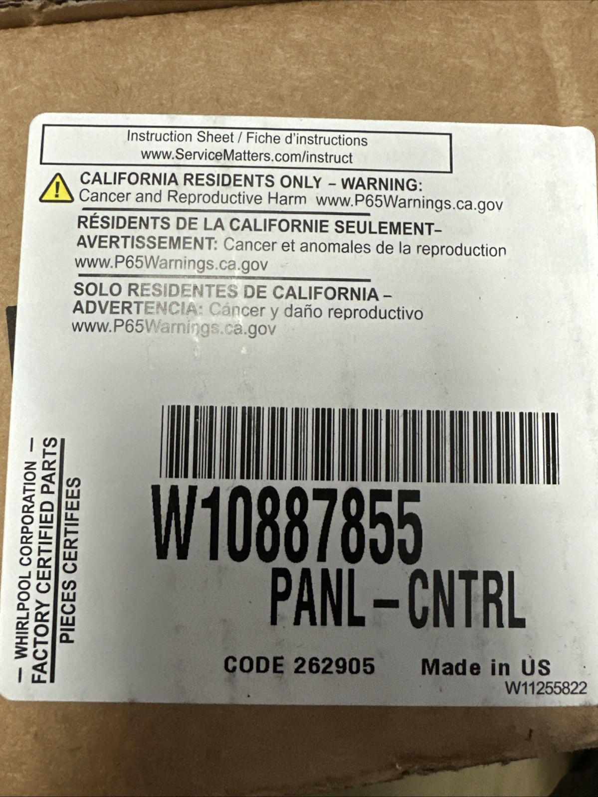 GENUINE Whirlpool Control Panel Assembly OEM Part # W10887855 *See Notes*
