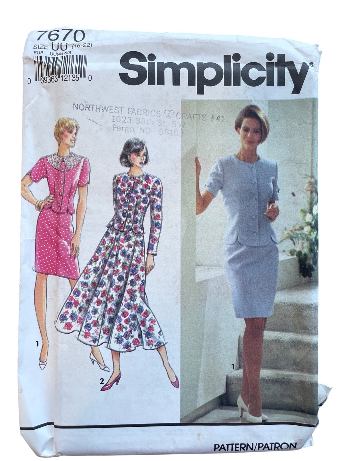 Vintage 90s Simplicity 7670 Sewing Pattern Size 16-22 Misses Petite Dress UNCUT