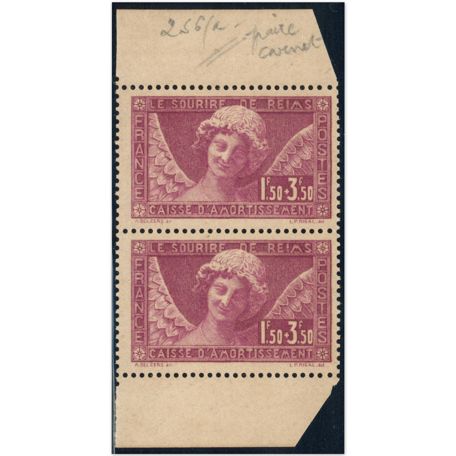 FRANCE VERTICAL PAIR OF REIMS SMILE NOTEBOOK N°256 NEW STAMPS PRICE €330