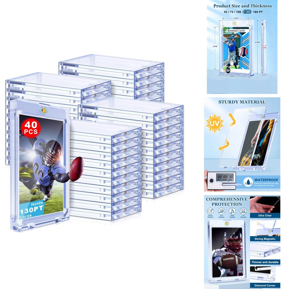 YZtree 130pt Magnetic Card Holder, 40 Pack One Touch Card Holders 40 Count YZtree 130pt Magnetic Card Holder, 40 Pack One Touch Card Holders 40 Count