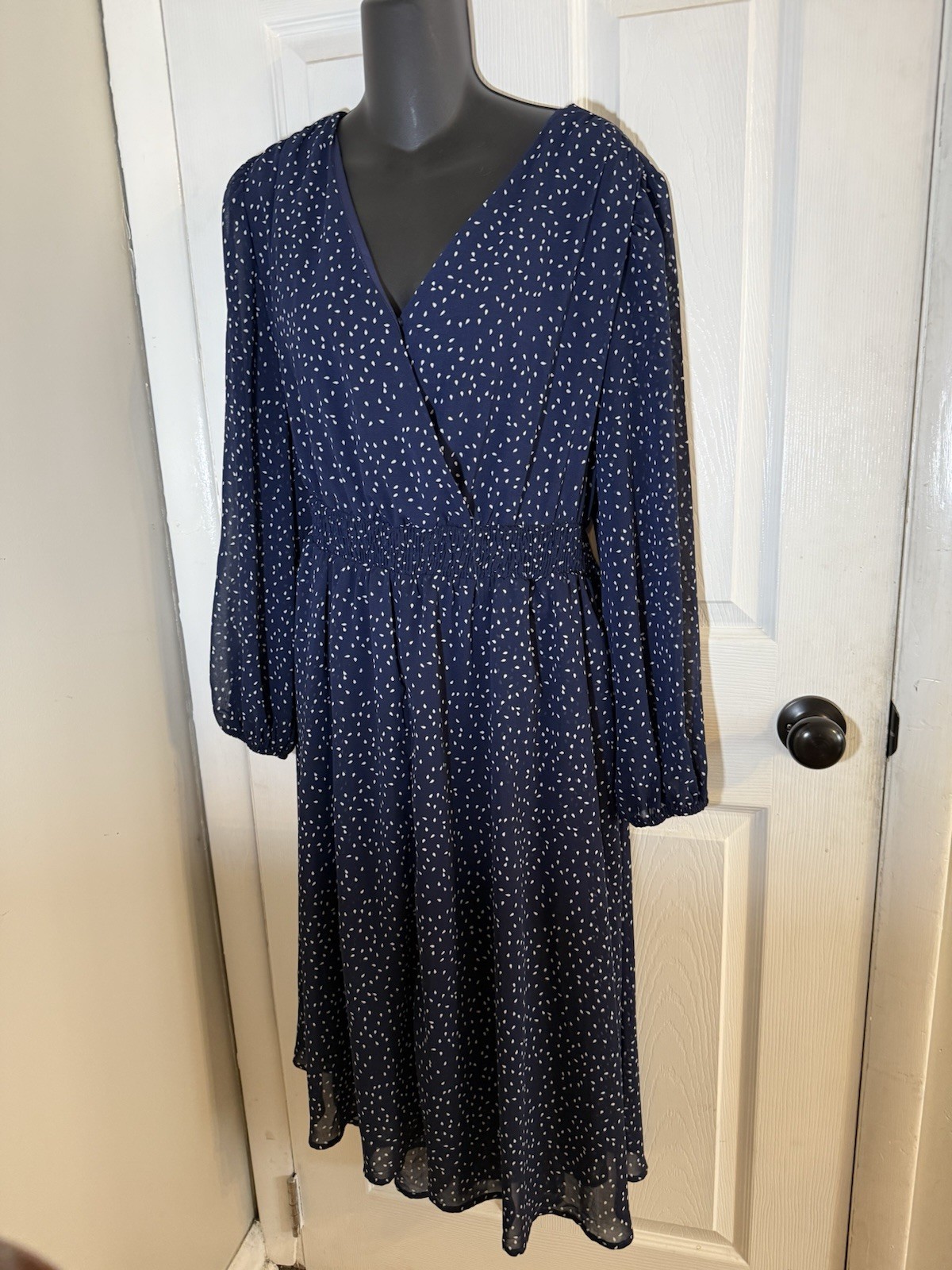 Bloomchic Womens Size 14-16 Navy Blue White Dots  Dress NWT