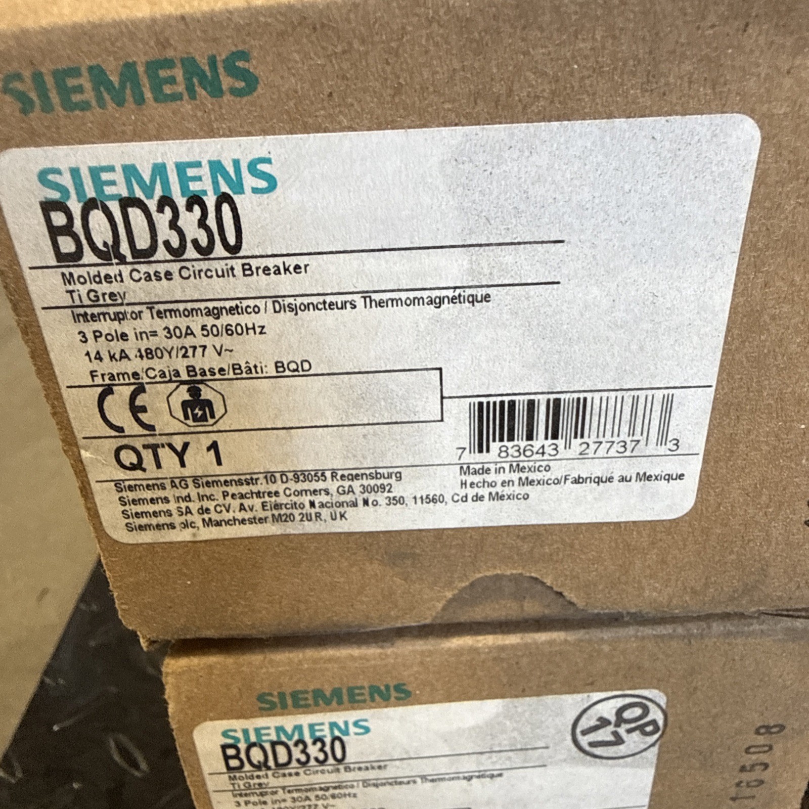 Siemens BQD330 30 Amp 3 Pole 480VAC Mini Circuit Breaker Siemens BQD330 30 Amp 3 Pole 480VAC Mini Circuit Breaker