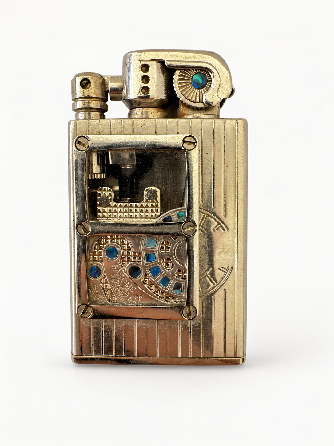 Sarome SV10 Abalone Shell See-Through Butane Flint Pocket Lighter Working Sarome SV10 Abalone Shell See-Through Butane Flint Pocket Lighter Working
