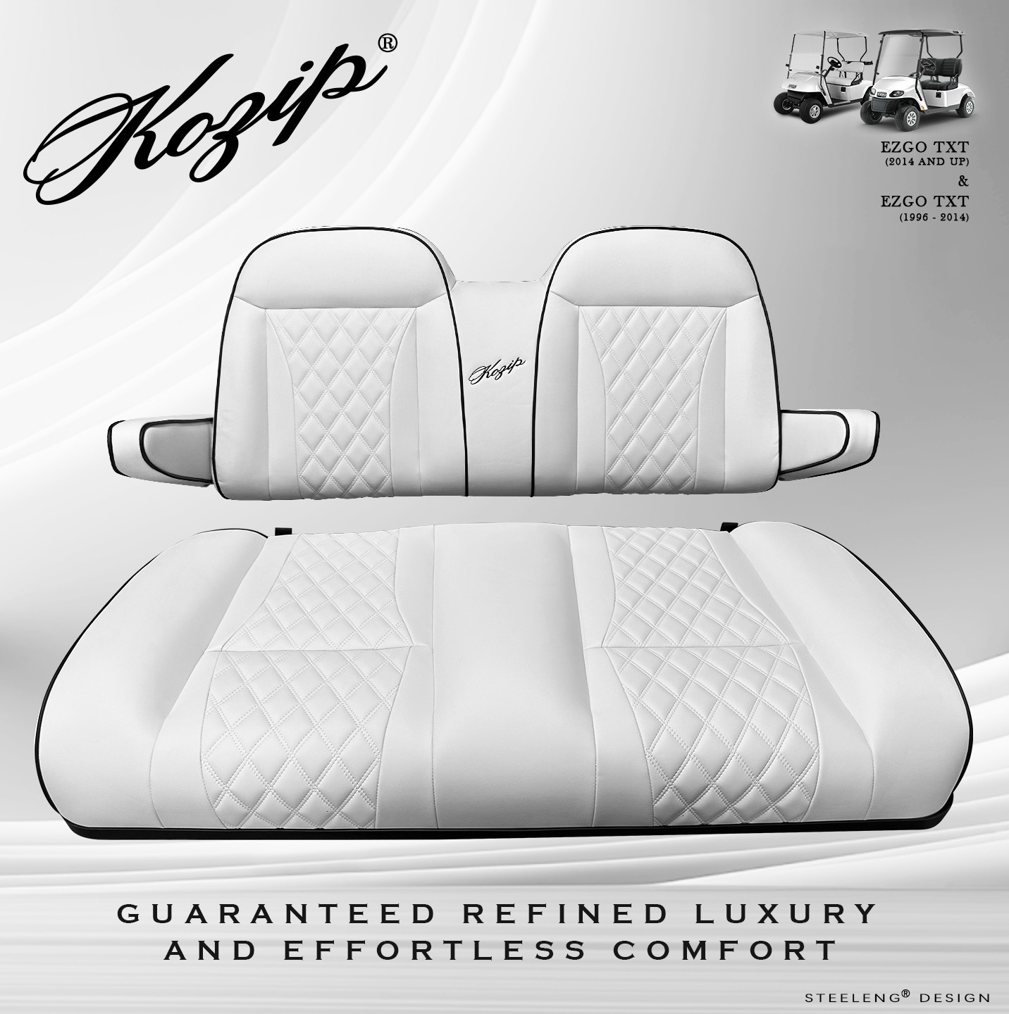 'KOZIP' EZGO TXT 1996-PRESENT GOLF CART FRONT SEAT/BACKREST CUSHION SET (WHITE)