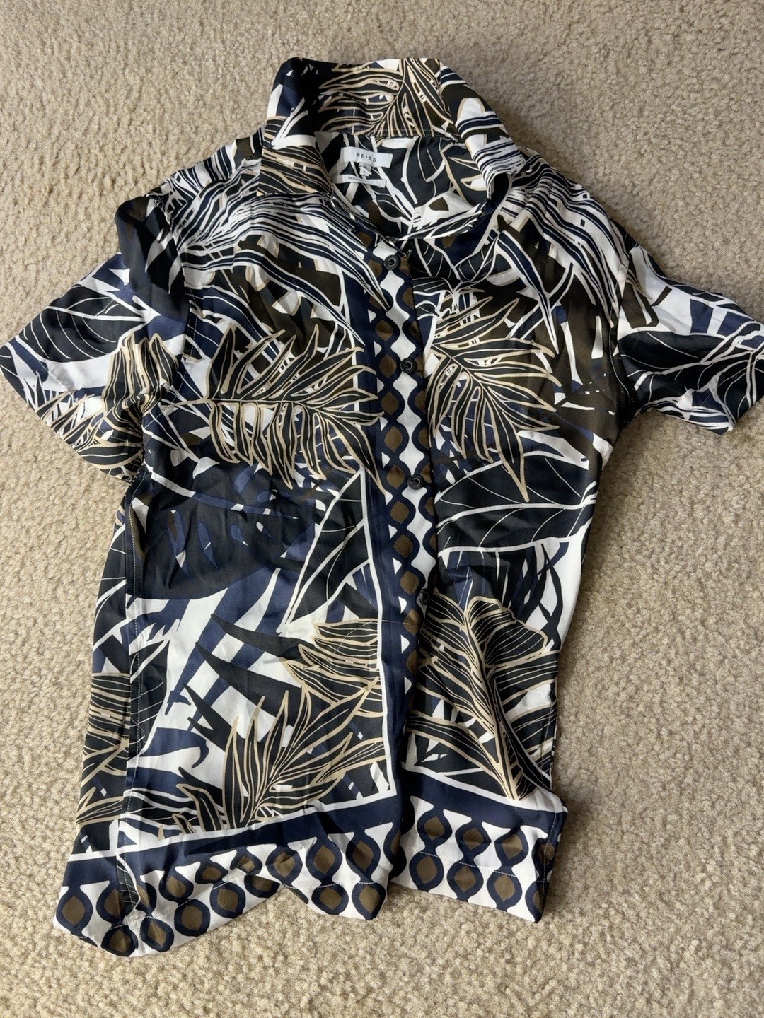 REISS Mens Botanical Print Short Sleeve Resort Shirt Small Regular Fit