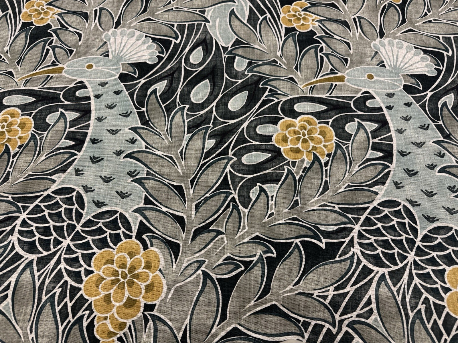 Thibaut Large Peacock Foliage Print Fabric- Desmond Black Charcoal 0.95yd F92919