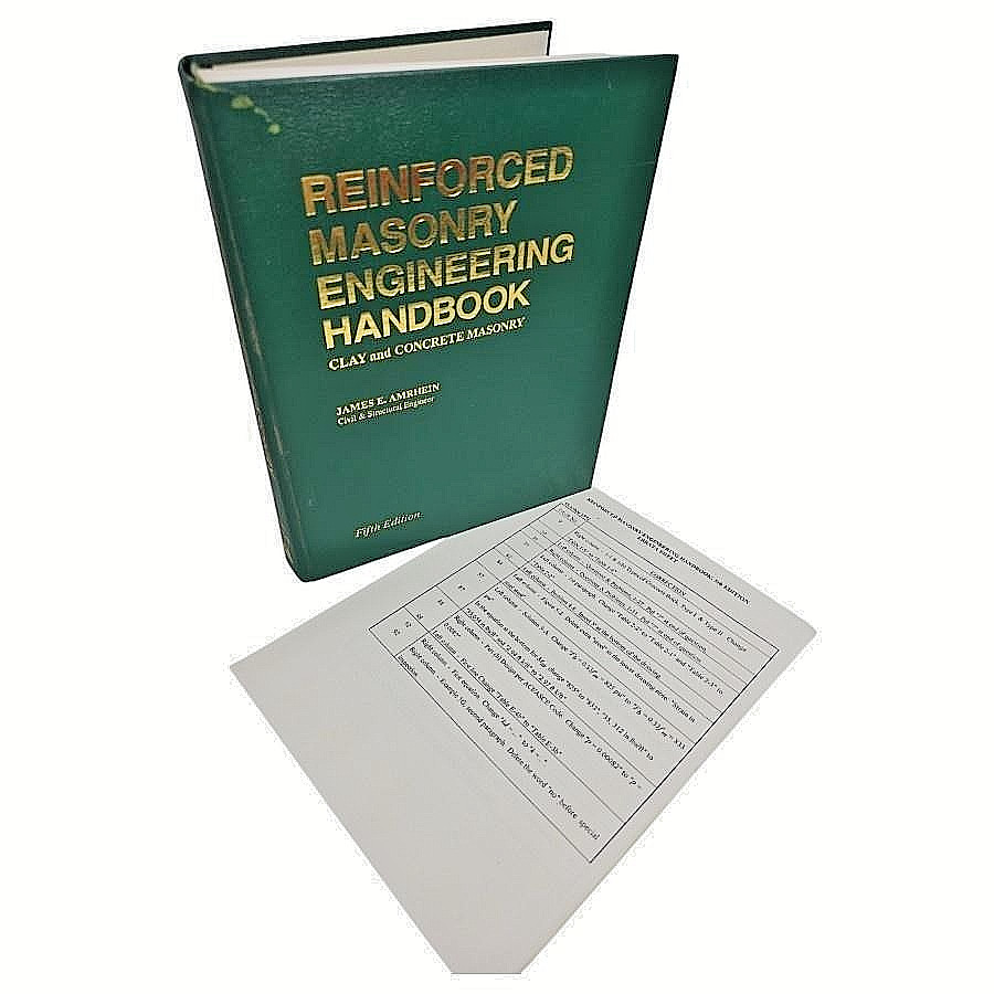 Reinforced Masonry Engineering Handbook Concrete Clay 1992 Book Errata Vtg