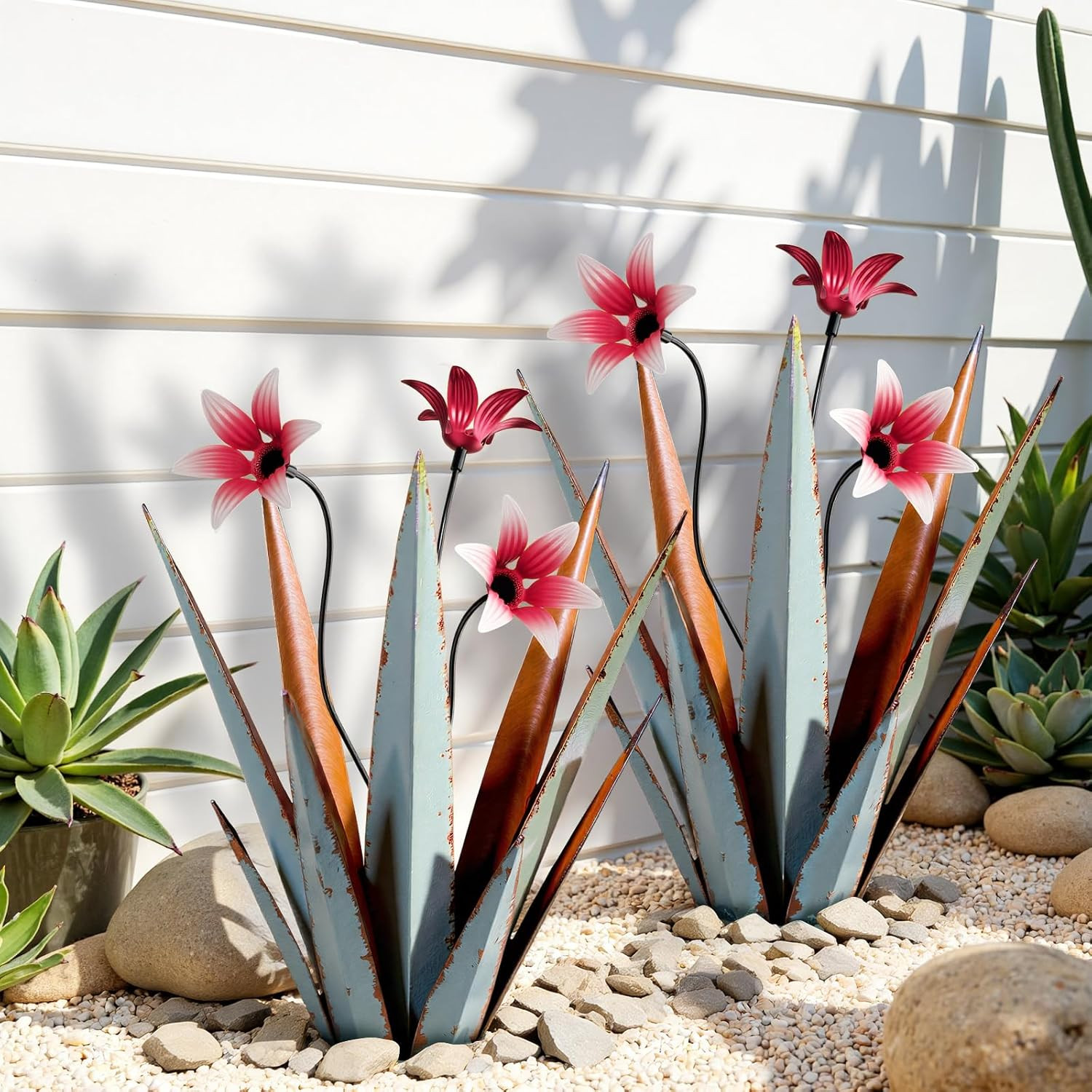 2 Pack Metal Agave Plant Sculptures, Outdoor Agave Plants, Tequila Rustic 2 Pack Metal Agave Plant Sculptures, Outdoor Agave Plants, Tequila Rustic