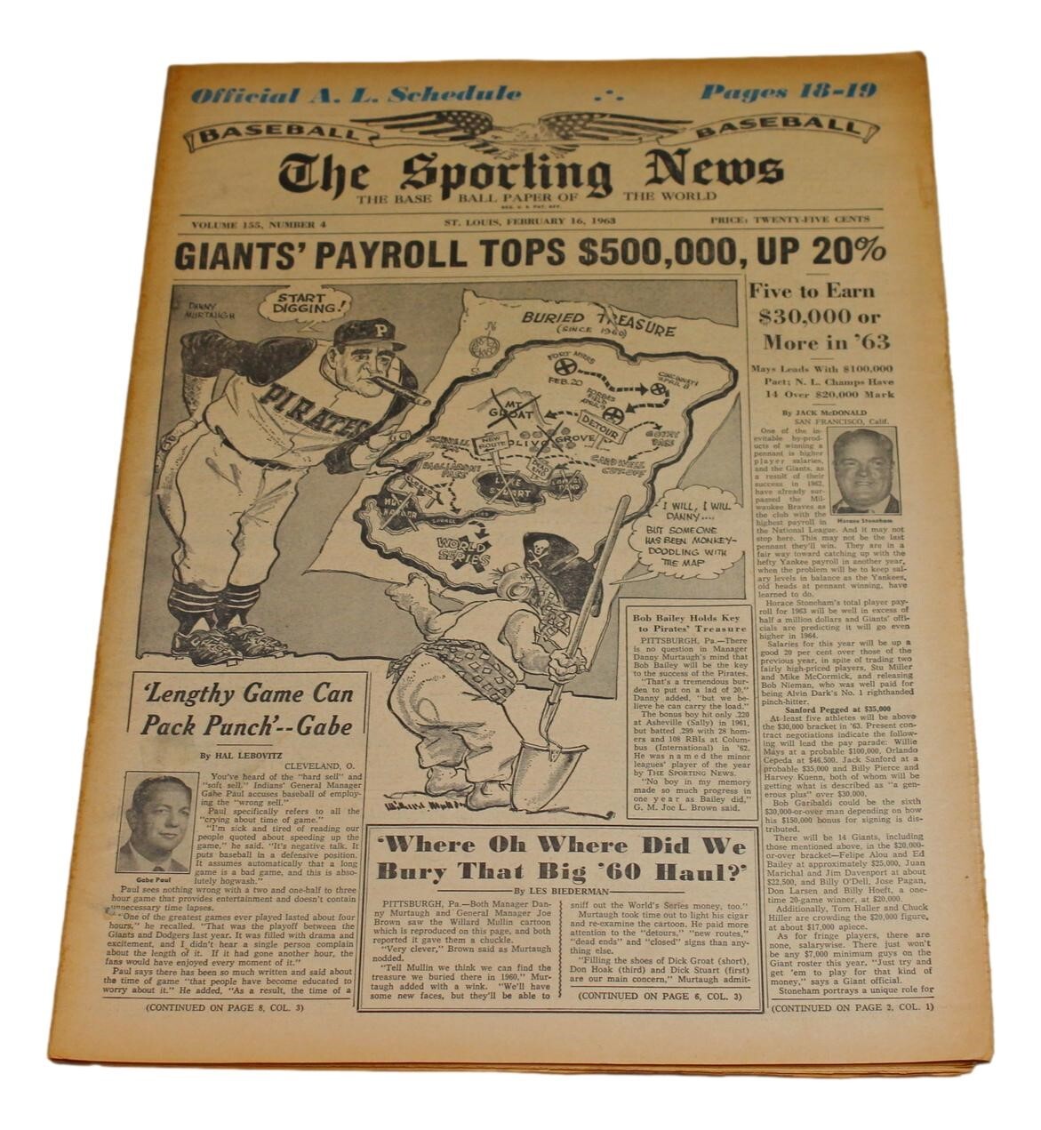 1963 The Sporting News 2/16/1963 TSN AL Schedule Giants Payroll 83768 1963 The Sporting News 2/16/1963 TSN AL Schedule Giants Payroll 83768