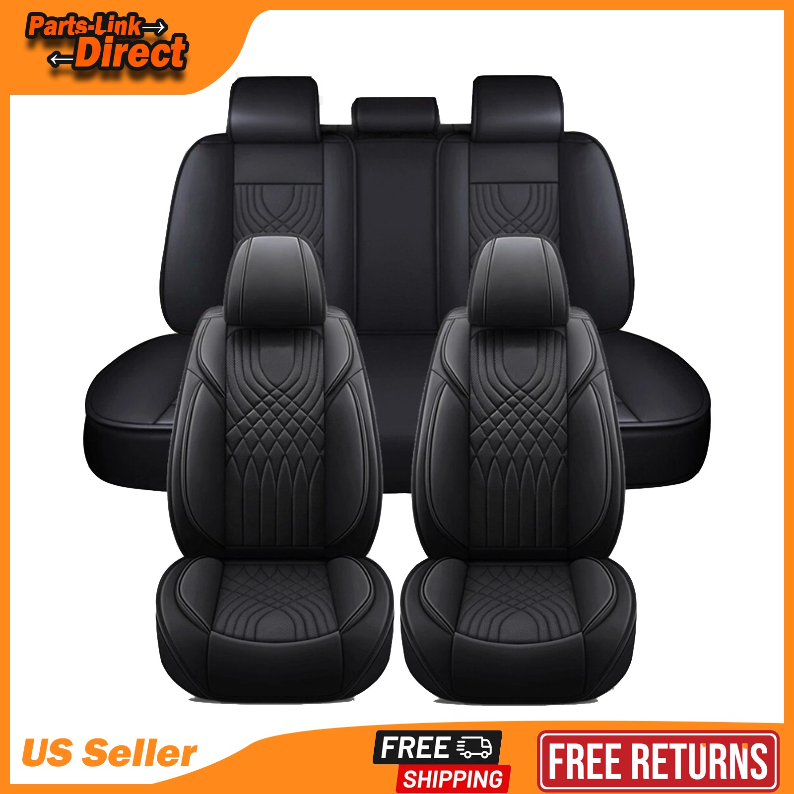 For 2000-2024 Toyota Tundra PU Leather Car Seat Covers Full Set 5-Seater Black