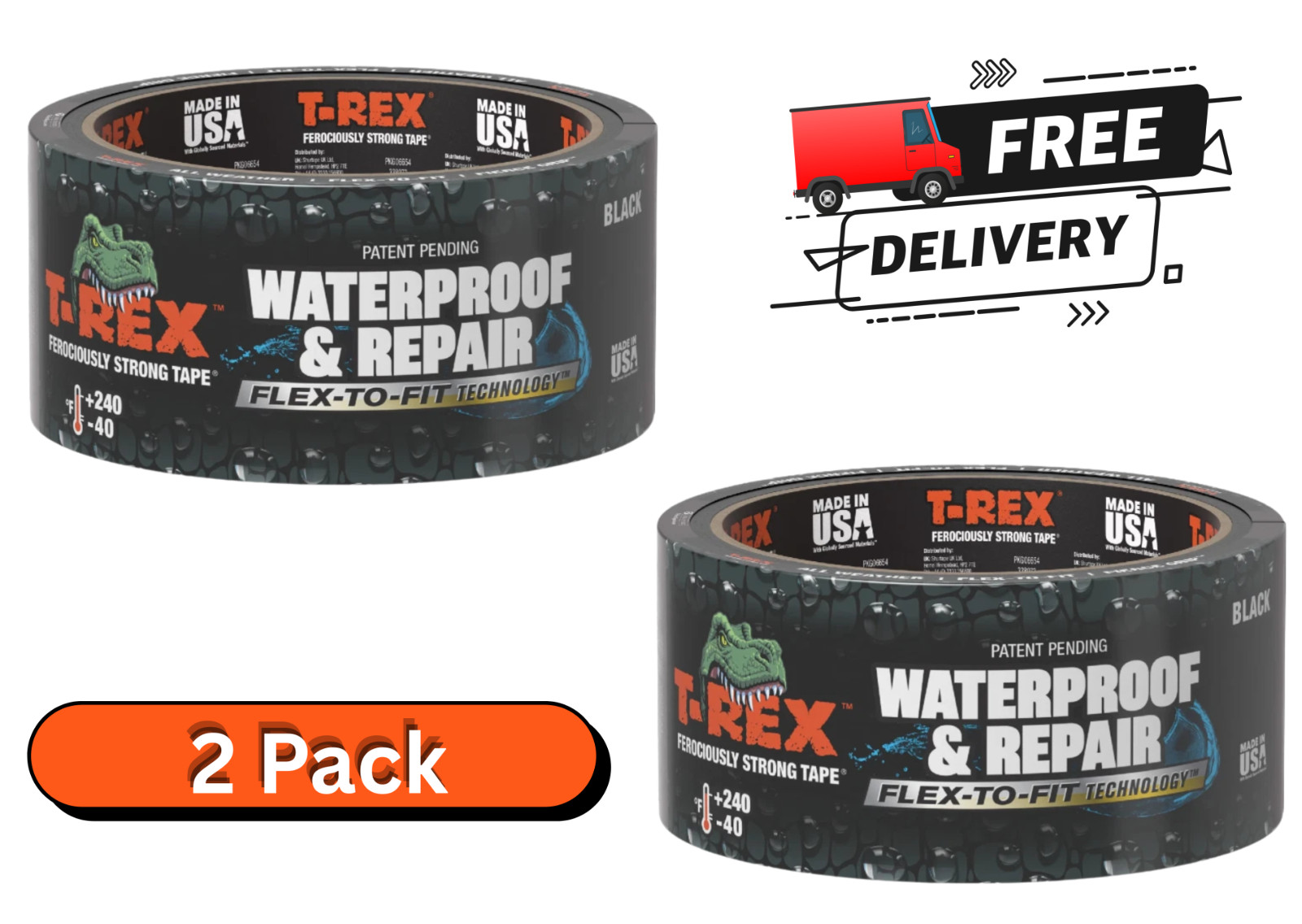 T-Rex Ferociously Strong Black Waterproof and Repair Tape 1.88 in x 10 yd (2 Pk) T-Rex Ferociously Strong Black Waterproof and Repair Tape 1.88 in x 10 yd (2 Pk)