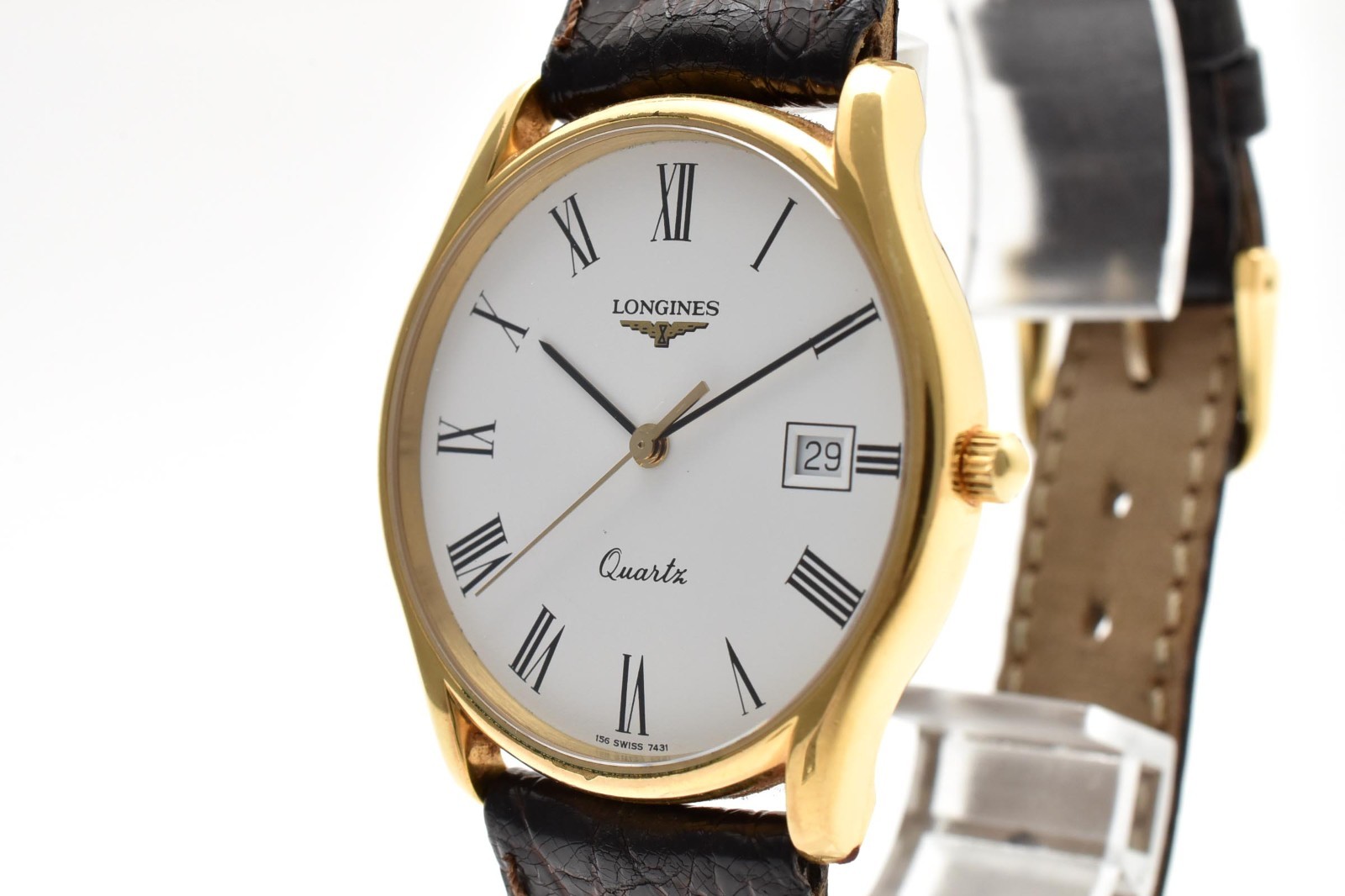[Exc+5] LONGINES Grand Classic L156.4 White Dial Date Quartz Men\'s Watch JAPAN