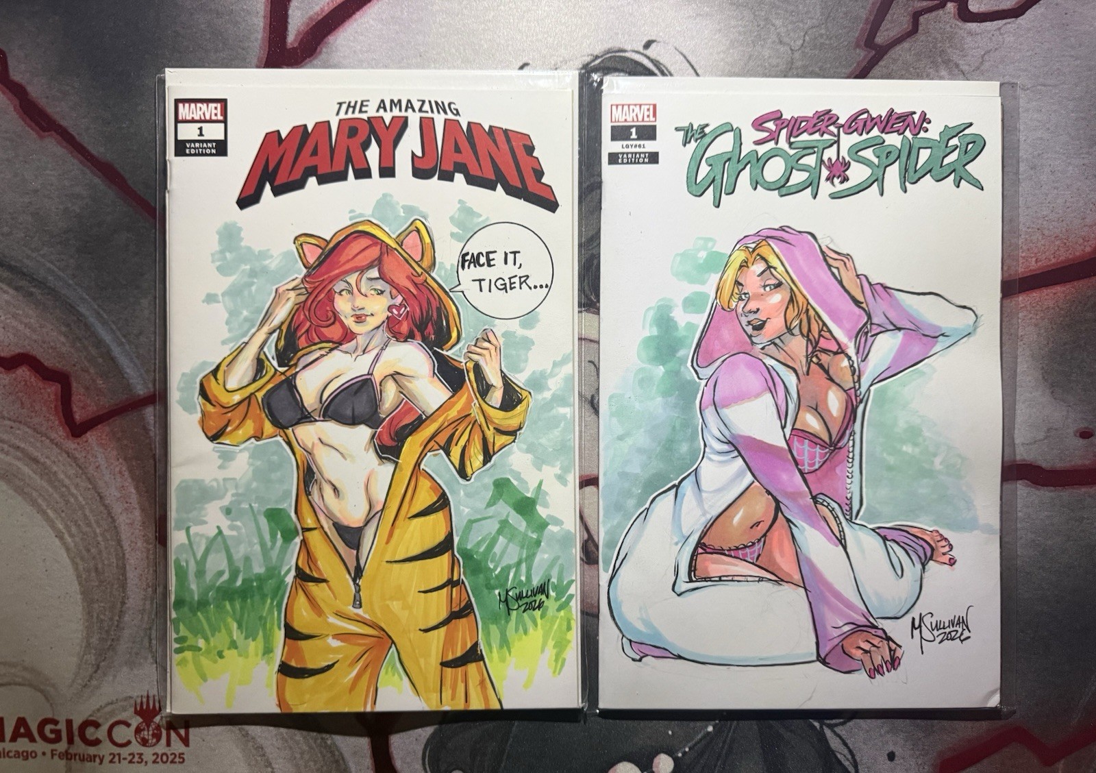 MARY JANE AND GWEN STACY Full Body PAJAMA Comic Color Sketch Matt Sullivan 1of1 MARY JANE AND GWEN STACY Full Body PAJAMA Comic Color Sketch Matt Sullivan 1of1