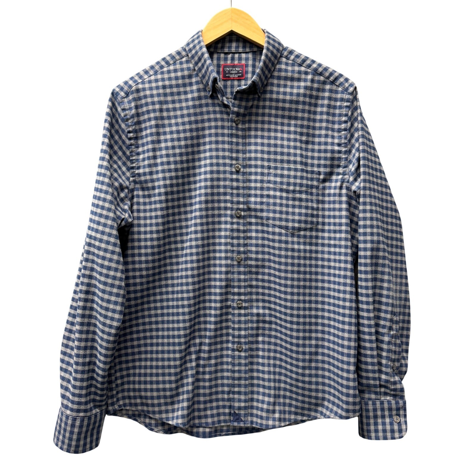 UNTUCKit Button Down Shirt Mens Medium Bergstorm Blue Gingham Brushed Flannel