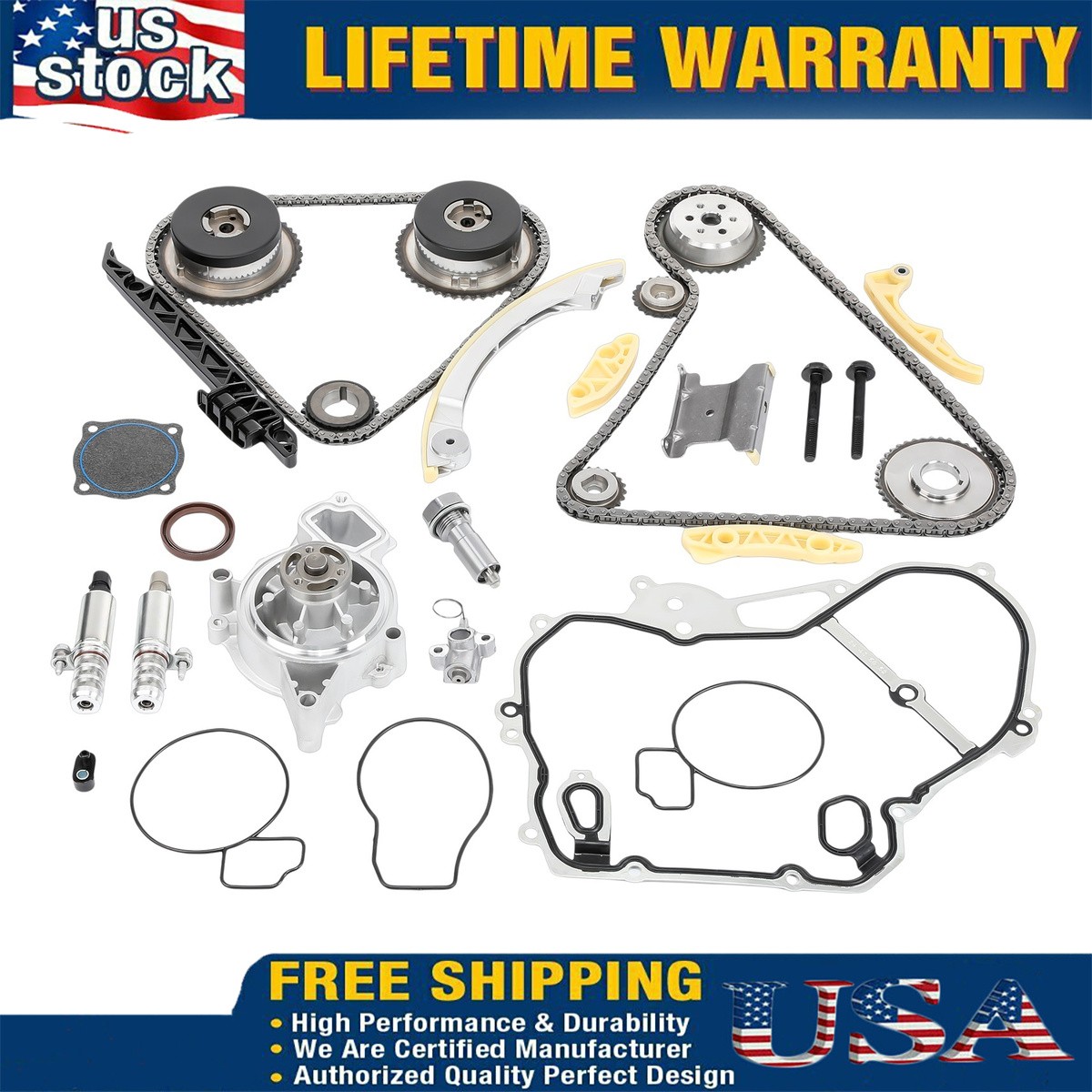 Timing Chain Kit Water Pump VVT Gear for 09-17 Chevy Equinox Buick GMC 2.4L New