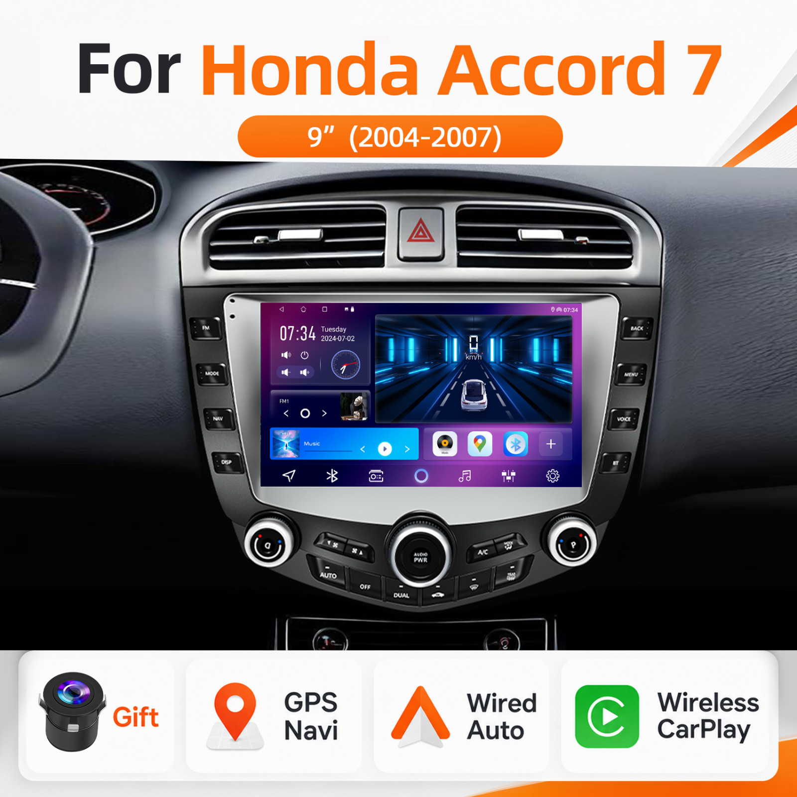 4+64G For Honda Accord 7 2003-2007 CarPlay Android15 Car Stereo Radio GPS+Camera