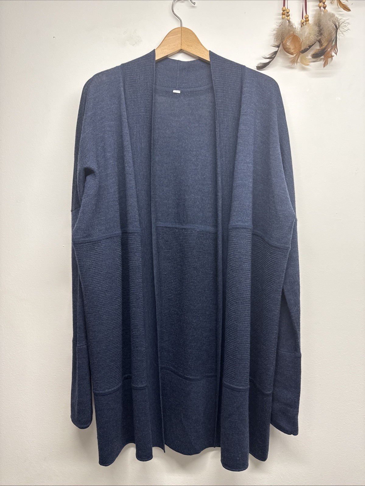 Lululemon Sit in Lotus Wrap II Cardigan 100% Merino Wool Blue Athleisure S 4/6