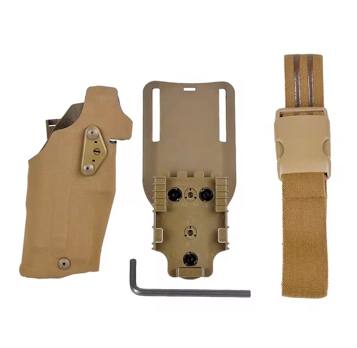 Safariland Style Right Hand Glock 17 Holster w/ QLS Fork Belt Mount Leg Loop TAN