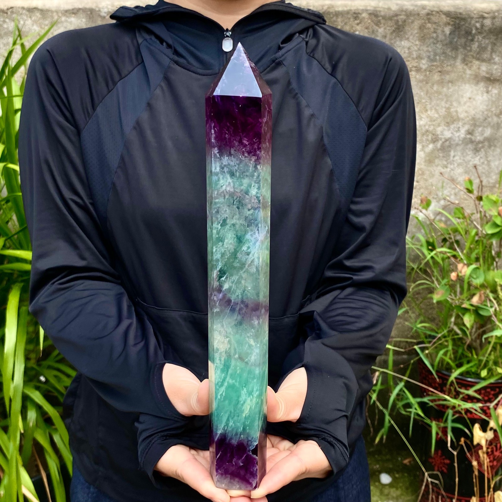 2.83LB Natural Rainbow Fluorite Obelisk Quartz Crystal Wand Tower Point Healing