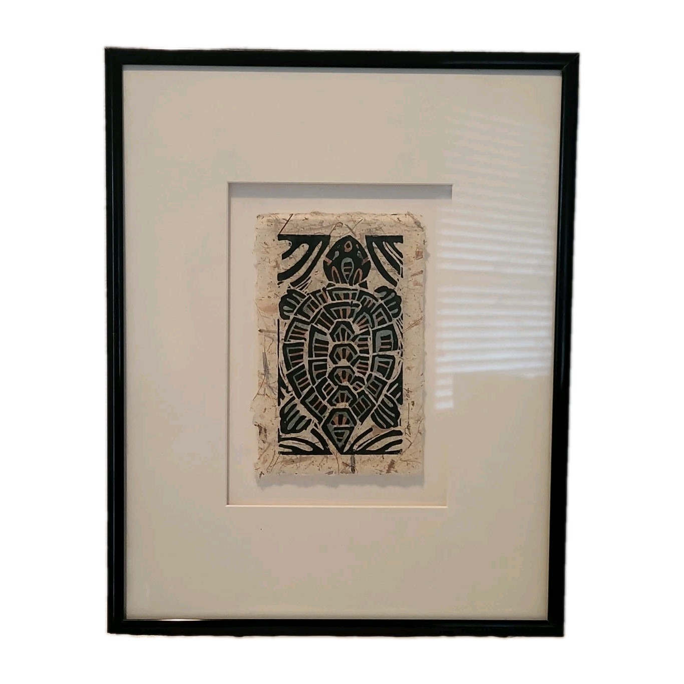 Vintage Sea Turtle Framed Mixed Media Wall Art Decor Signed 11.25”x14.25\