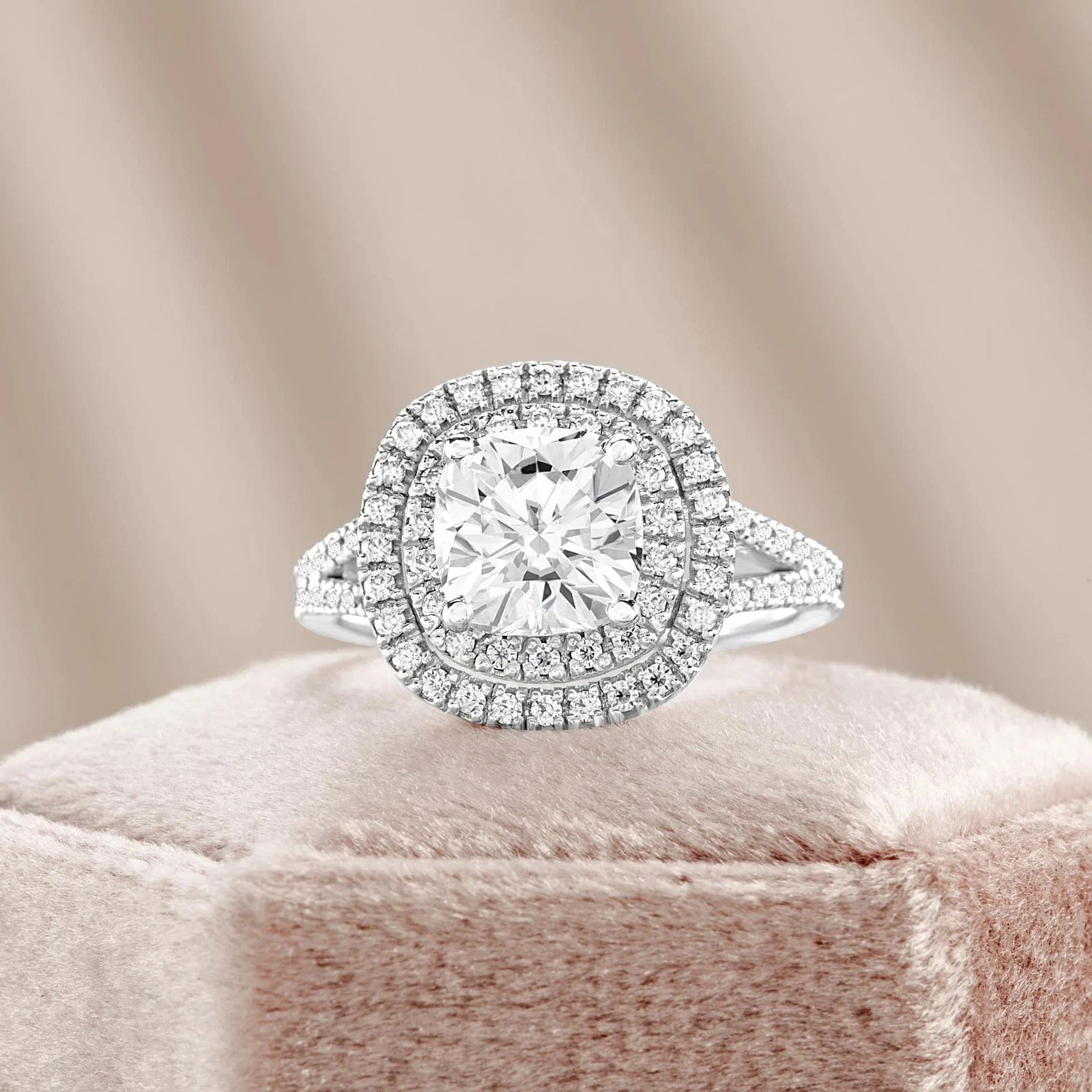 IGI 3Ct Cushion F/VS1 Lab Grown Diamond Wedding Promise Halo Ring 14K White Gold