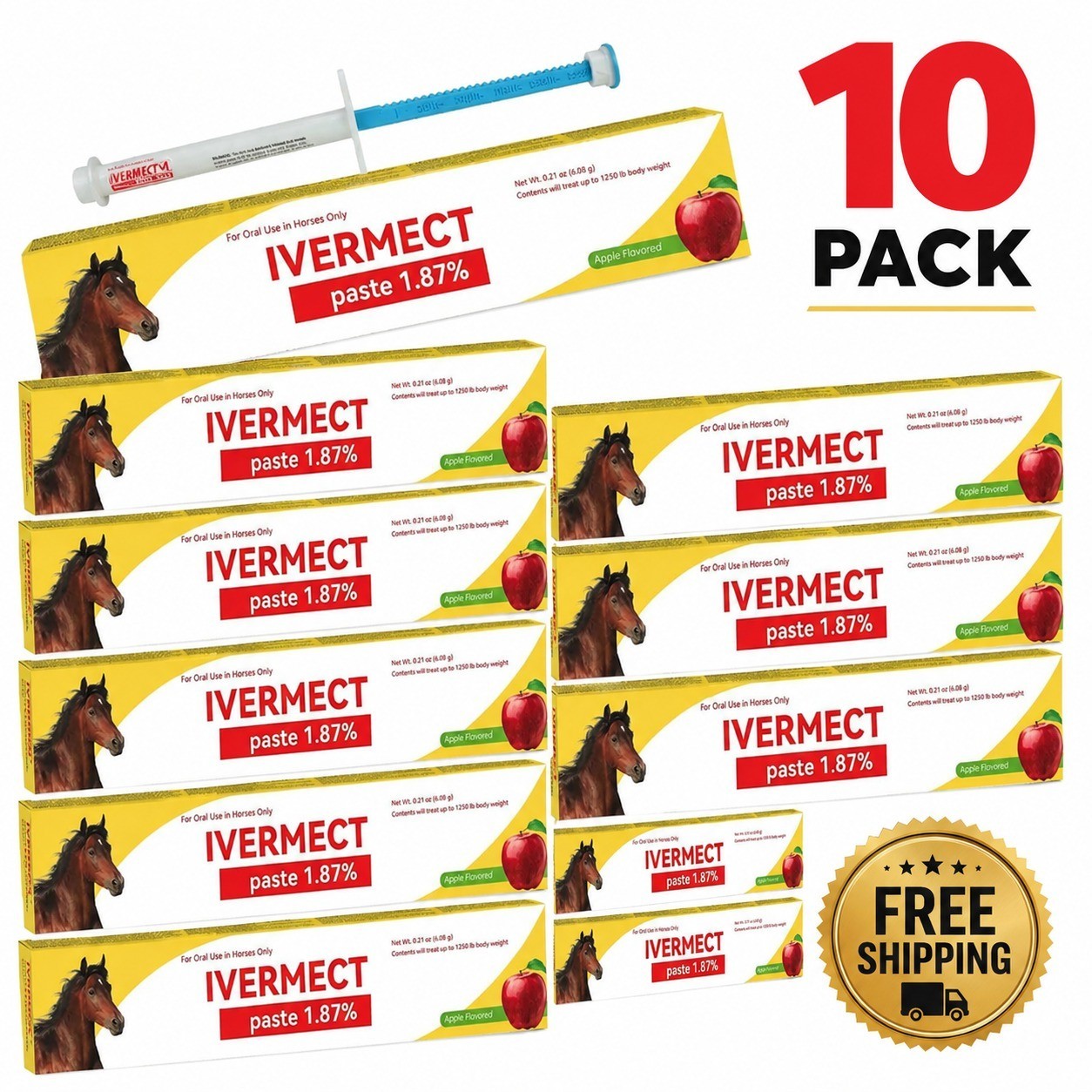 10 Pack New Paste Wormer Horse Dewormer Apple Flavor-Free Shipping EXP01/2028 10 Pack New Paste Wormer Horse Dewormer Apple Flavor-Free Shipping EXP01/2028