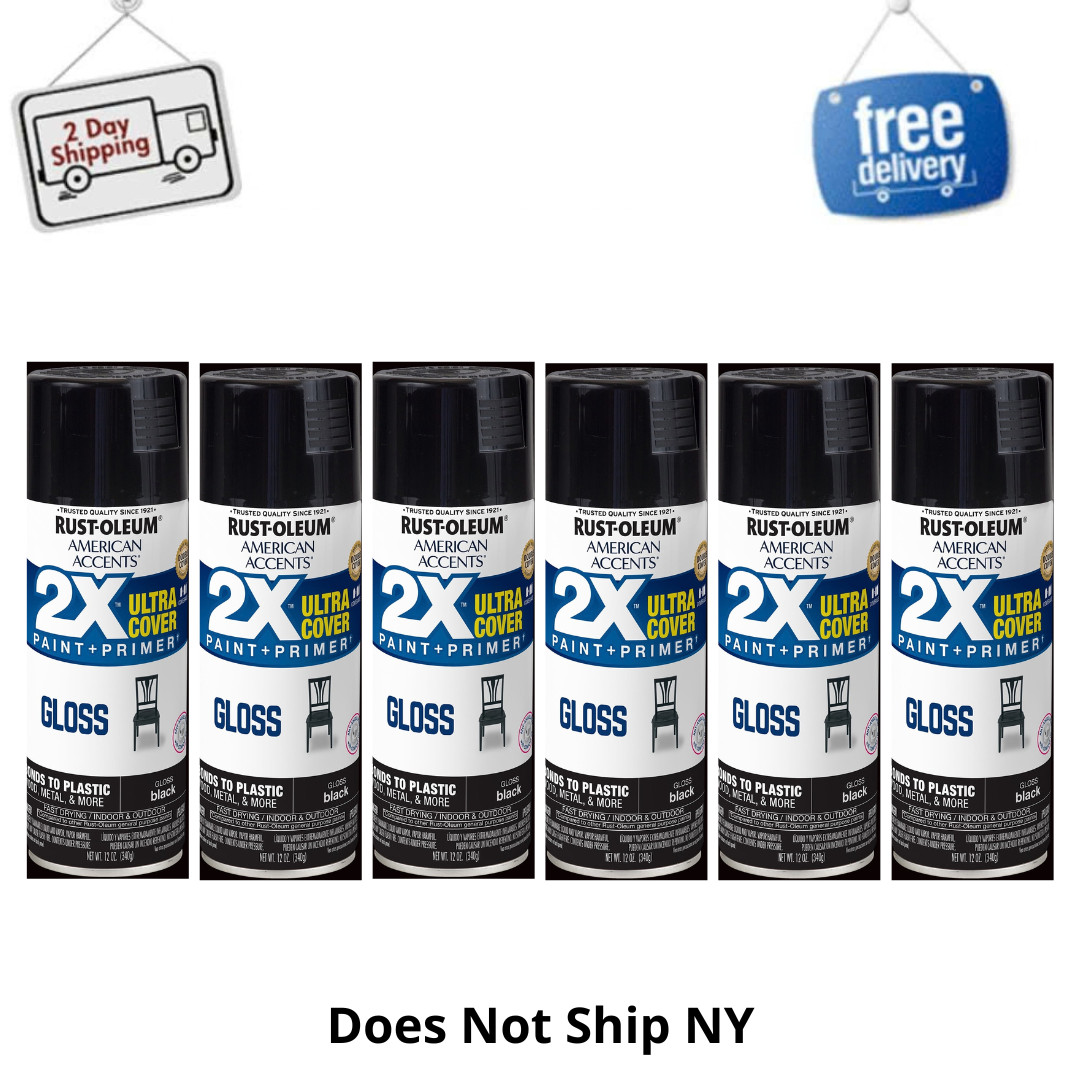 6PK Black, Rust-Oleum American Accents 2X Ultra Cover Gloss Spray Paint, 12 oz 6PK Black, Rust-Oleum American Accents 2X Ultra Cover Gloss Spray Paint, 12 oz