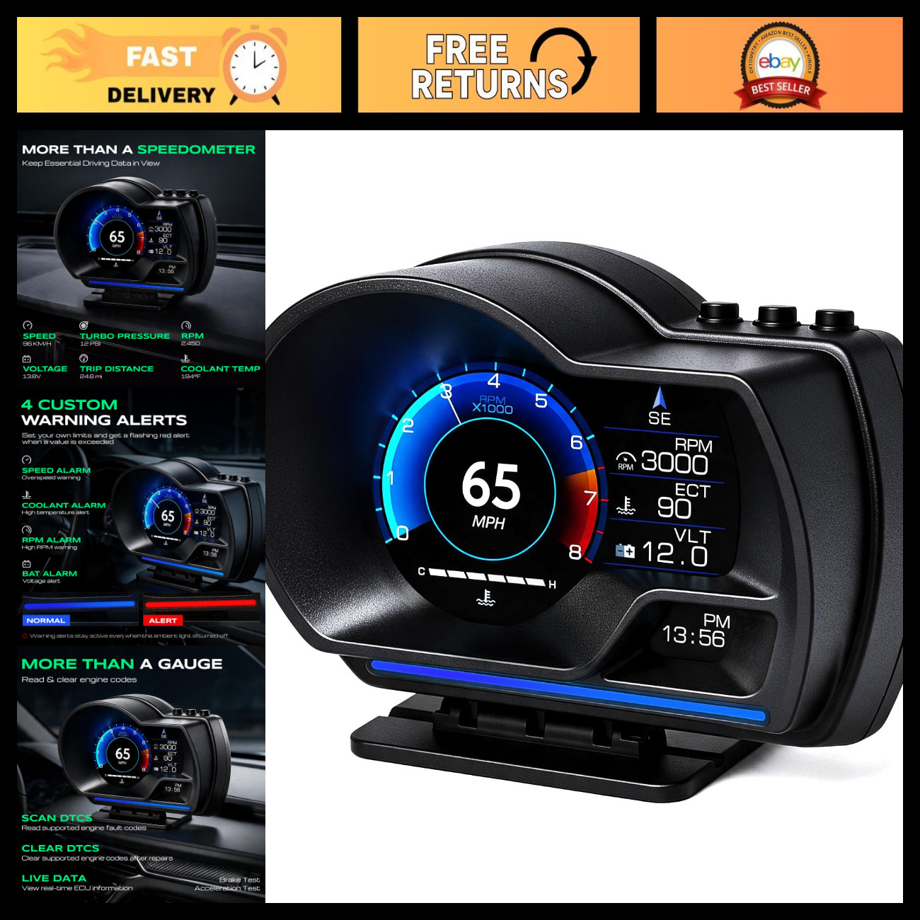 3.5-Inch OBD2 GPS Car HUD Display - Digital Speedometer Gauge for Accurate Drivi 3.5-Inch OBD2 GPS Car HUD Display - Digital Speedometer Gauge for Accurate Drivi