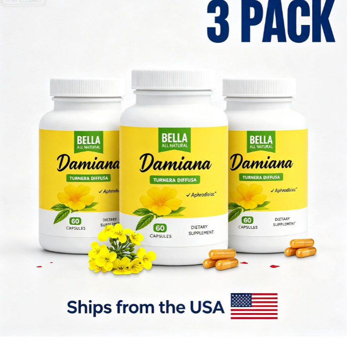 3-Pack Bella All Natural Damiana Leaves Capsules Dietary Supplement