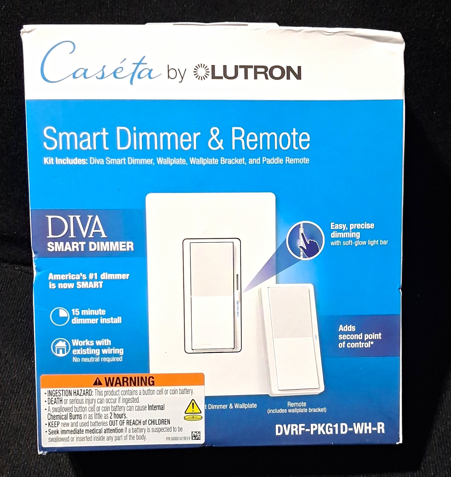 Lutron Caséta Diva Smart Dimmer + Remote Kit White Wireless Clear Connect 3-Way