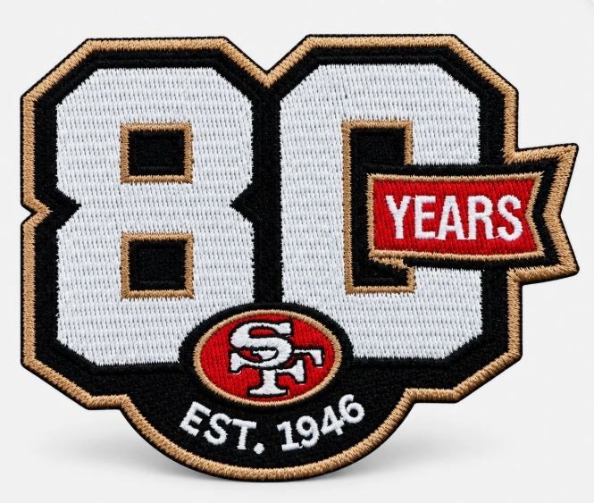 San Francisco 49ers 80th Anniversary Jersey Patch 4x3.5 Inch Iron on Sew on San Francisco 49ers 80th Anniversary Jersey Patch 4x3.5 Inch Iron on Sew on