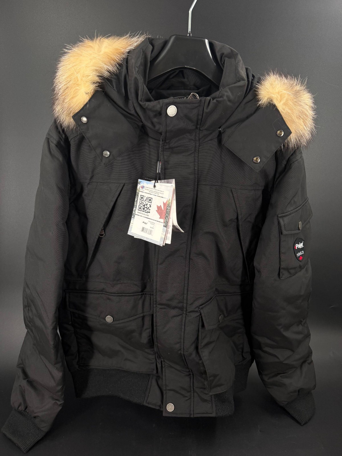 Pajar Canada Men\'s Black Winter Bomber Jacket Fur Trim Hood Size M L NWT Pajar Canada Men\'s Black Winter Bomber Jacket Fur Trim Hood Size M L NWT