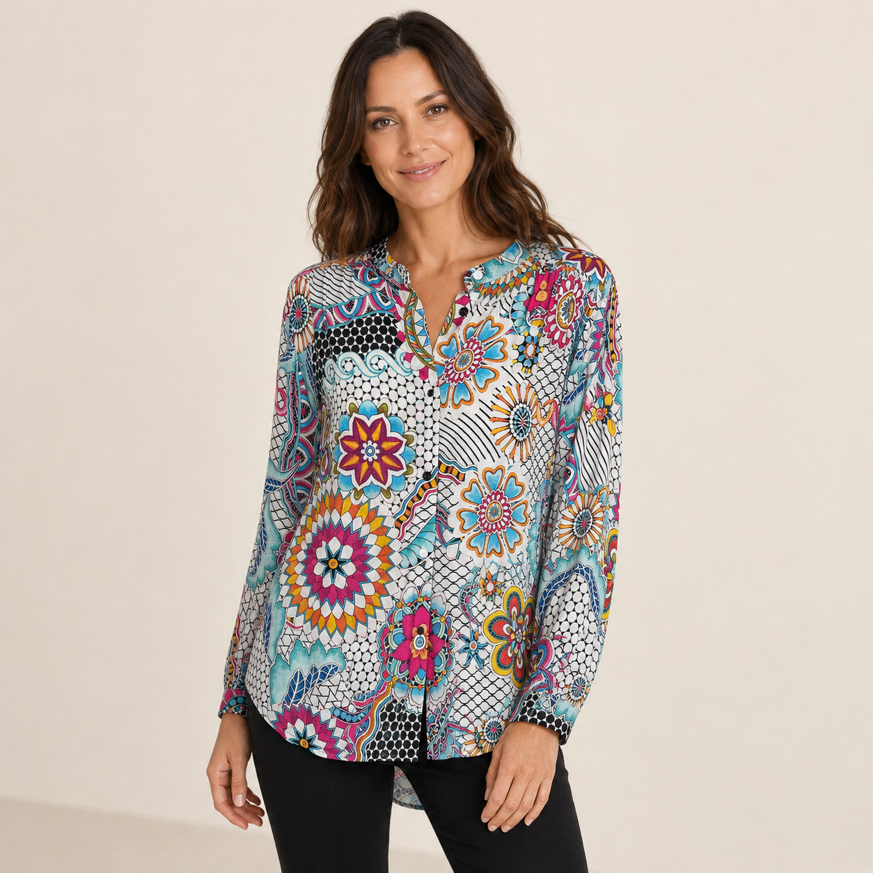 Desigual Cam Verene Blouse Multicolor Floral Abstract Button Down Tunic Size L Desigual Cam Verene Blouse Multicolor Floral Abstract Button Down Tunic Size L