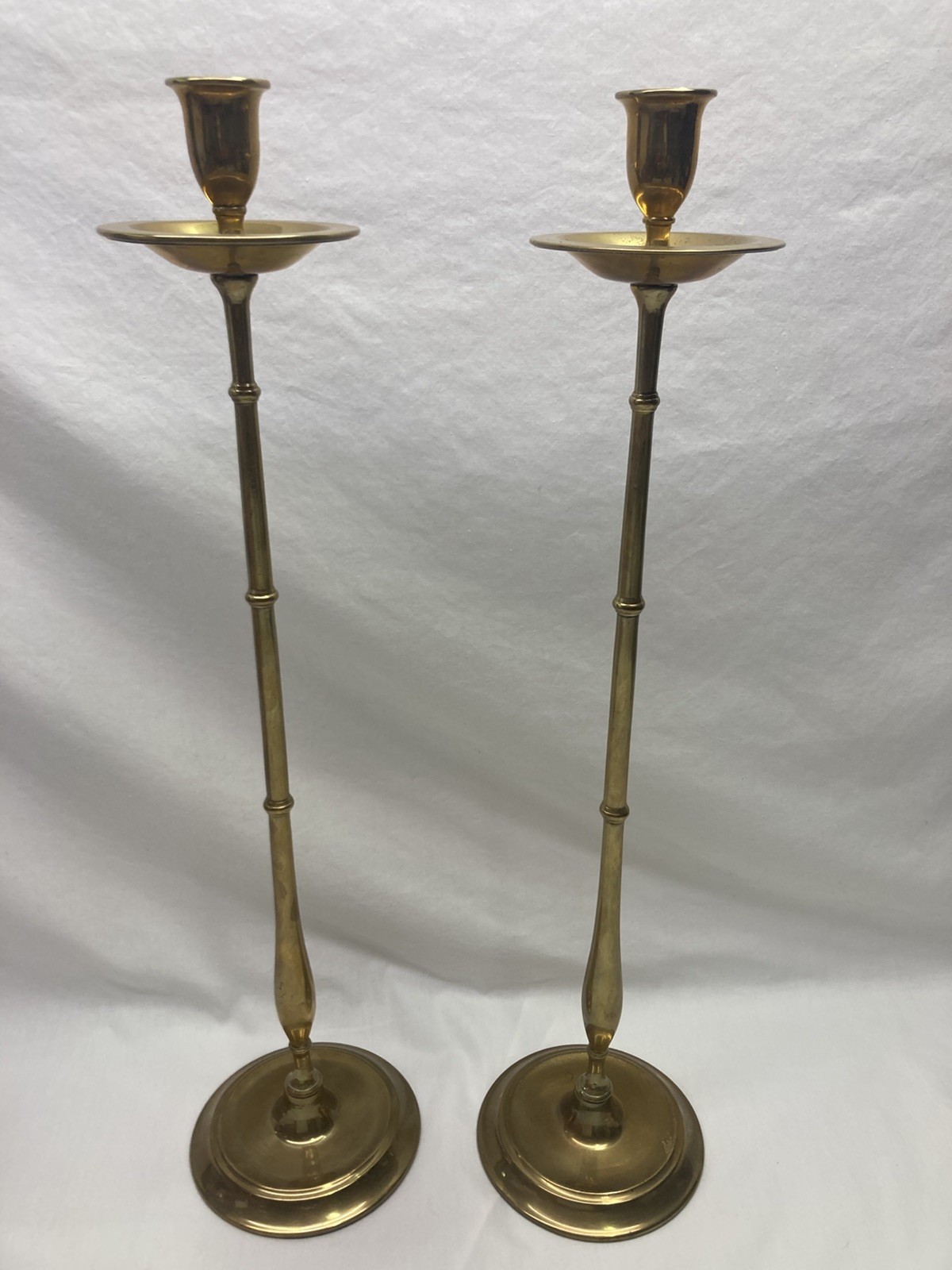 Pair of Vintage Brass Taper Candlestick Holders 21” Graduated MCM Pair of Vintage Brass Taper Candlestick Holders 21” Graduated MCM