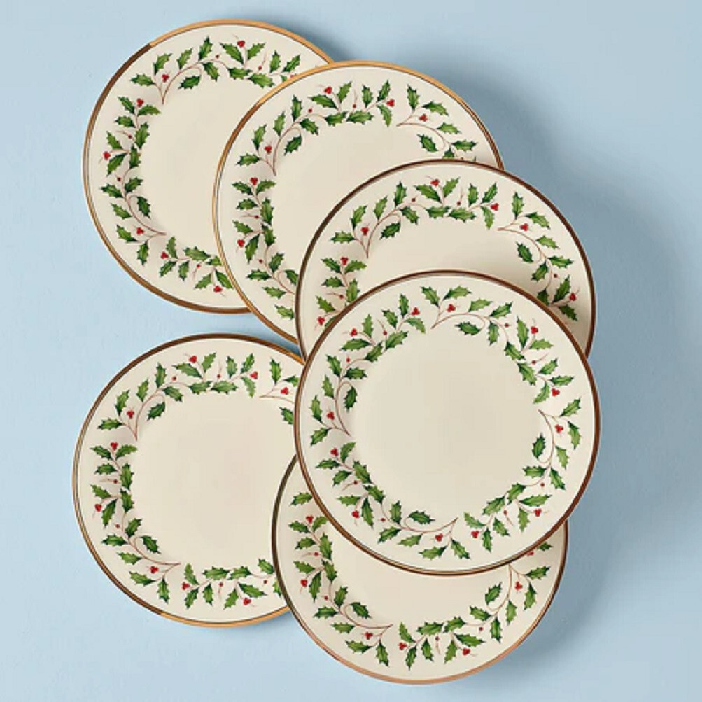 Lenox Fine China  Christmas Holly HOLIDAY Dinner Plates Set of Six - N/O