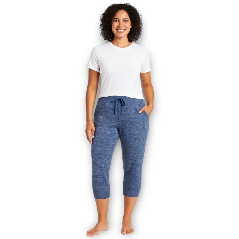 NWT Xersion Women\'s Relaxed Fit Cropped Jogger Pants – Blue Space Dye – Size L