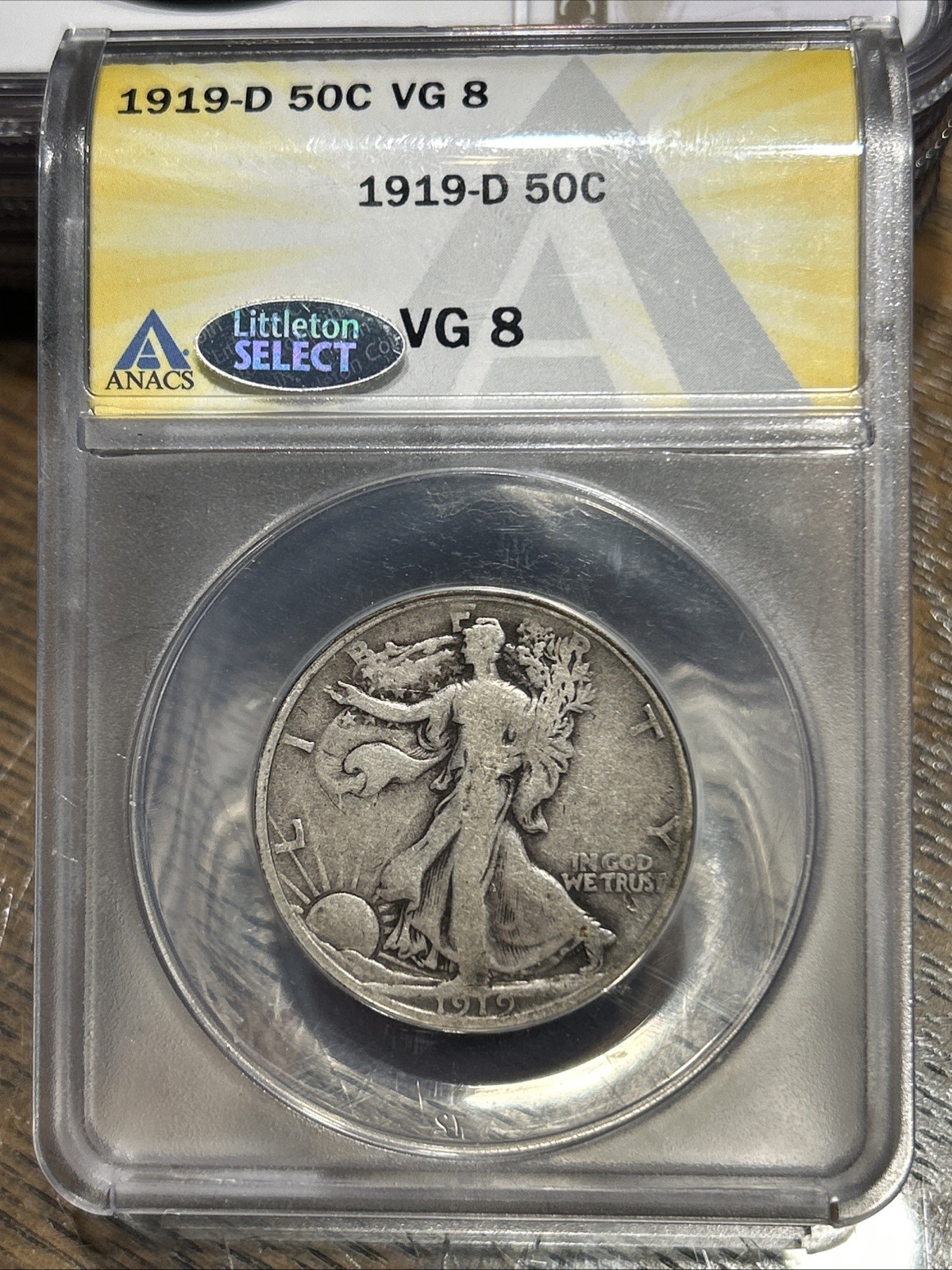 1919 D Walking Liberty Silver Half-Dollar ANACS VG8 Key Date Littleton Select PQ 1919 D Walking Liberty Silver Half-Dollar ANACS VG8 Key Date Littleton Select PQ