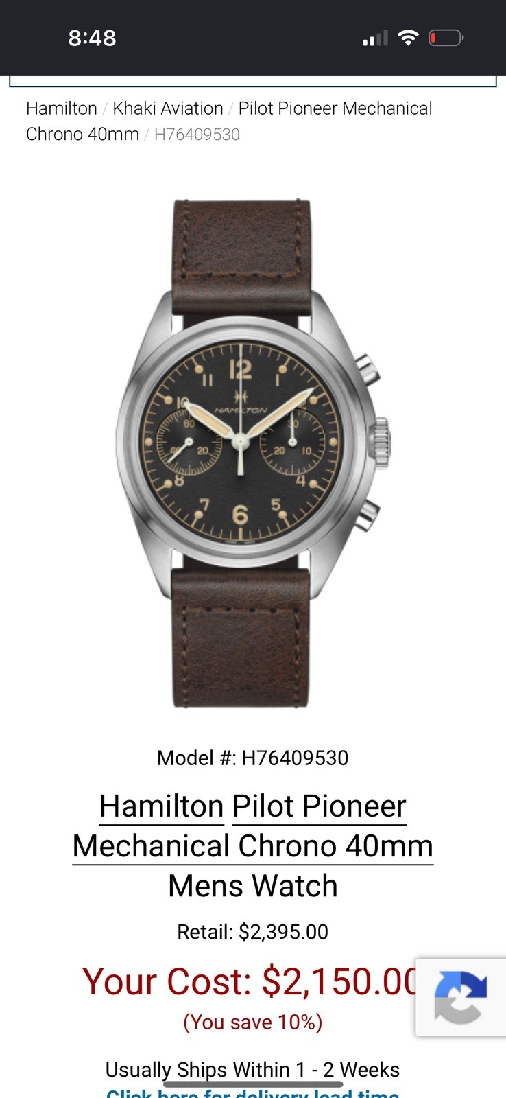 Hamilton Khaki Aviation Men's Black Watch - H76409530 Hamilton Khaki Aviation Men's Black Watch - H76409530