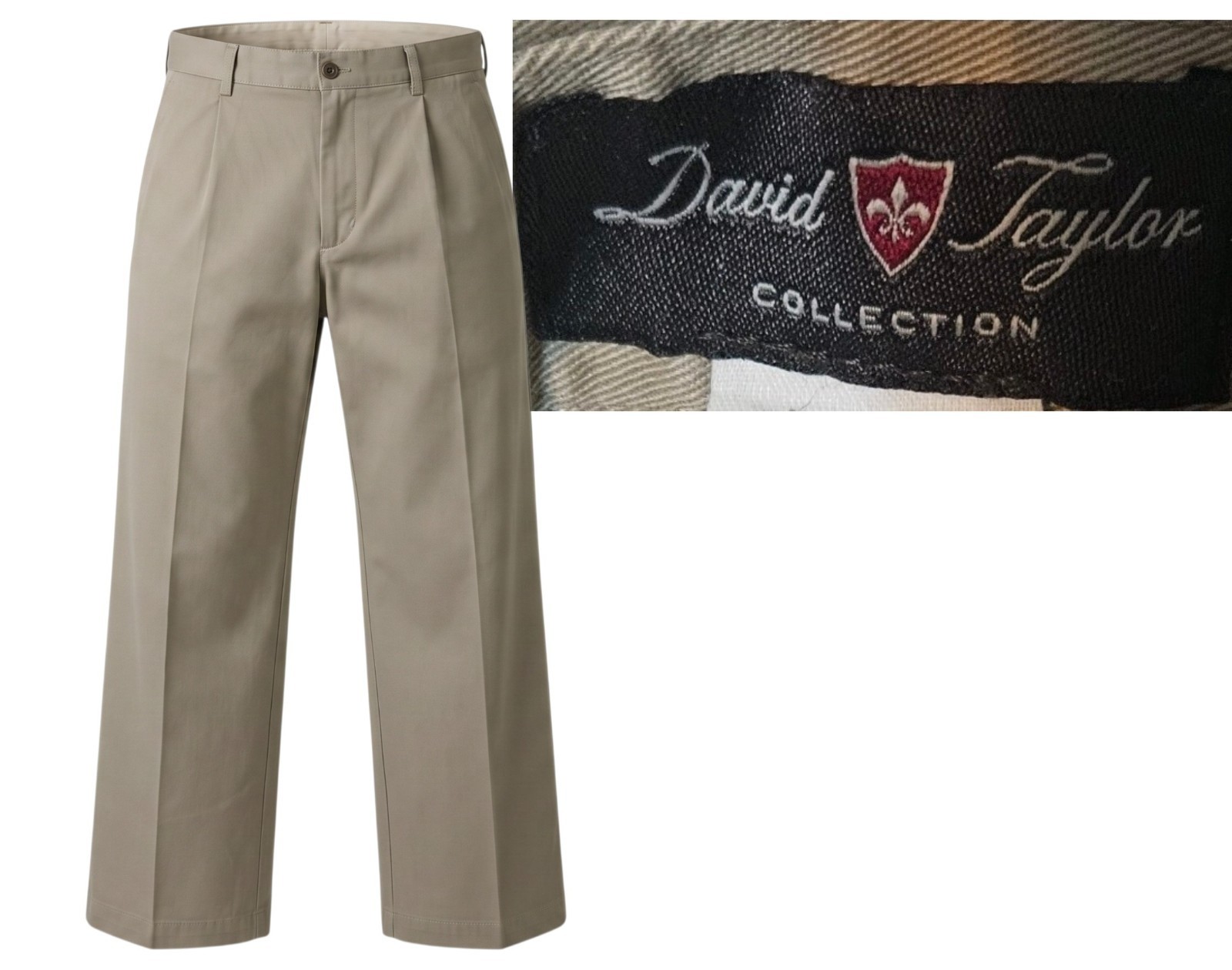 David Taylor Collection Men’s 36 x 31 Beige Chino Pants Pleated Stretch Waist David Taylor Collection Men’s 36 x 31 Beige Chino Pants Pleated Stretch Waist
