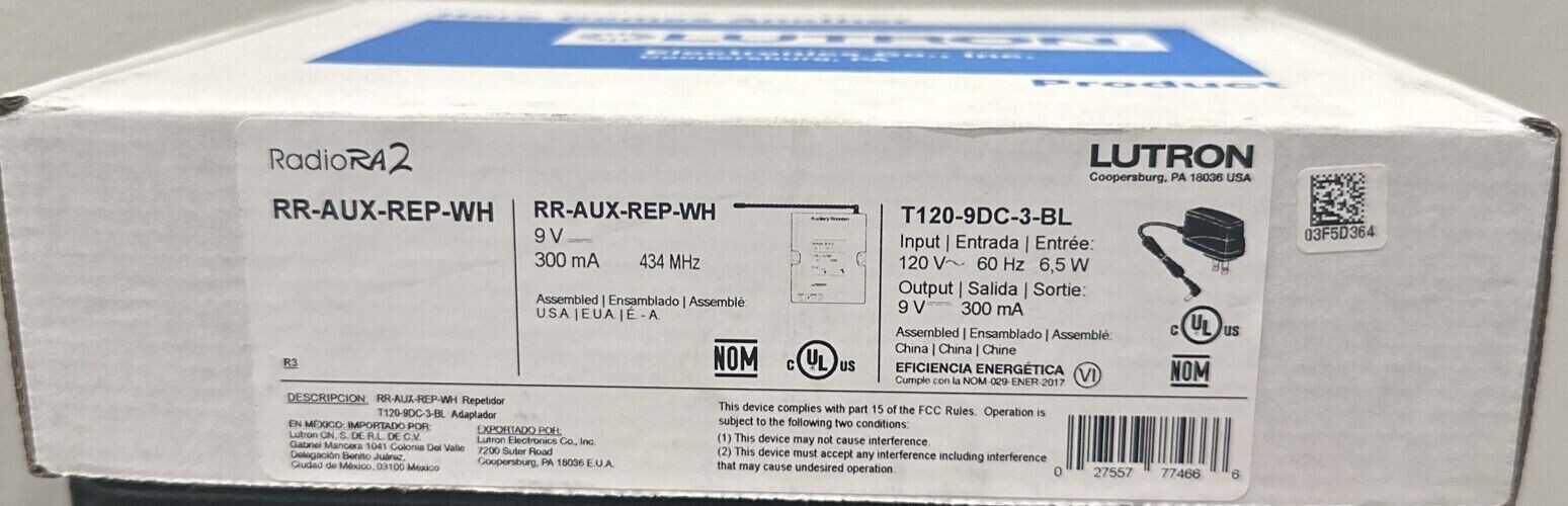 Lutron RR-AUX-REP-WH Auxiliary Repeater - NIB - Price Each - SHIPS SAME DAY